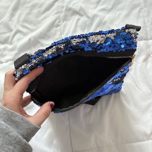 NWT Sasha New York Blue Silver Sequin Crossbody Purse Strap Black Club Party - Picture 8 of 8